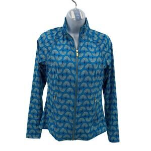 Sigrid Olsen Golf Tennis Full Zip Jacket WMNS XS Blue Teal Shell Print Stretch